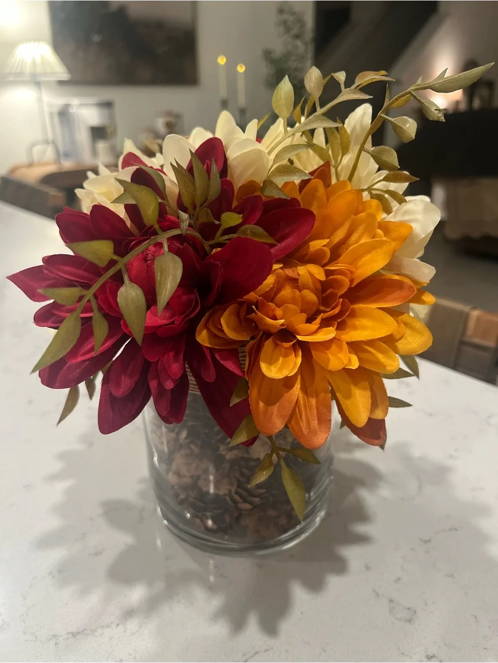 Pier 1 Fall Faux Floral Arrangement - Cream, Orange & Red